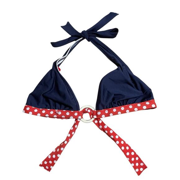 Tommy Hilfiger Polka Dot Strap Bikini Top Size 10 Red Blue Retro Pinup NWOT - Picture 1 of 6